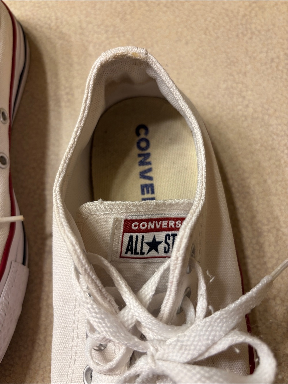 Converse Low Top Sneakers in White with Red Stripe - Picture 2 of 12